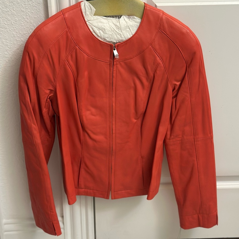 Worth Fiery Red Leather Jacket